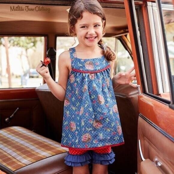 Matilda Jane Getaway Cherry Tunic Size 4 Chambray Denim Soft Gently used conditi - Picture 2 of 7